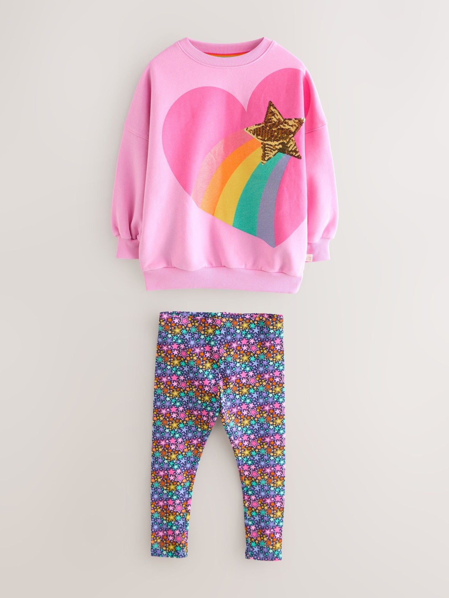 Little Bird by Jools Oliver Pink Rainbow Heart 2 Piece Jumper and Leggings Set image 3