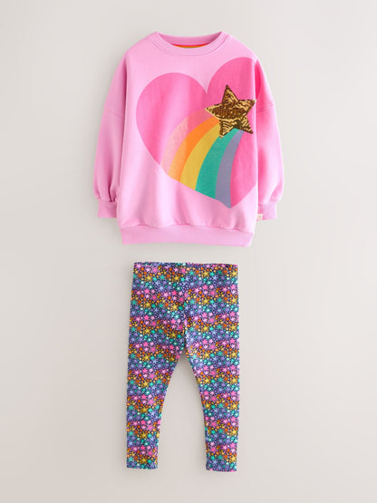 Little Bird by Jools Oliver Pink Rainbow Heart 2 Piece Jumper and Leggings Set image 3