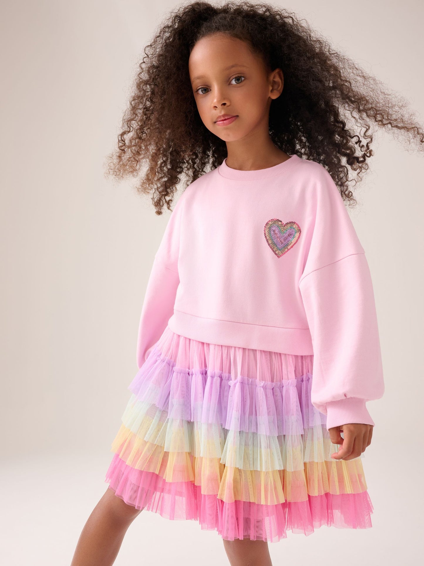 Little Bird by Jools Oliver Pink Sweat And Rainbow Tutu Dress image 1