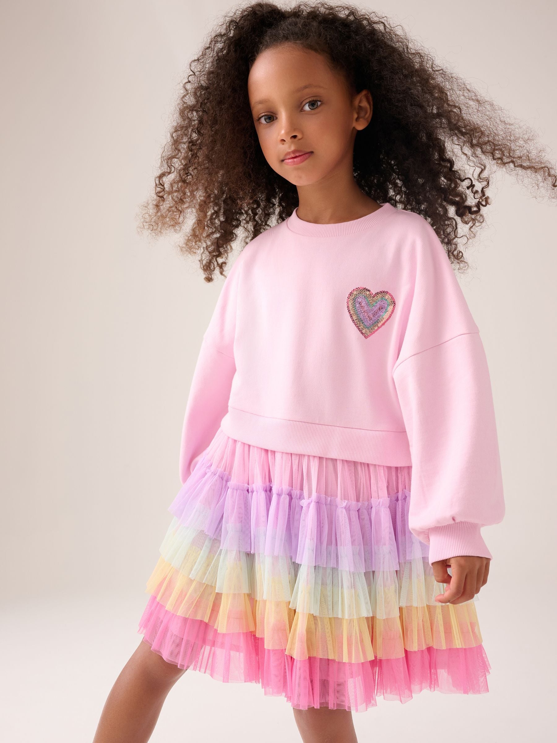 Little Bird by Jools Oliver Pink Sweat And Rainbow Tutu Dress image 1