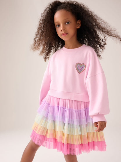 Little Bird by Jools Oliver Pink Sweat And Rainbow Tutu Dress image 1