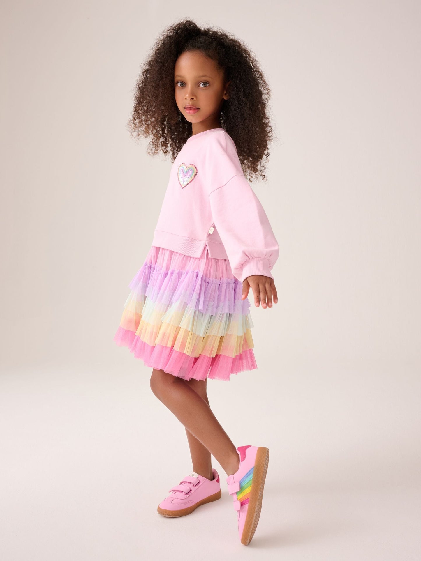 Little Bird by Jools Oliver Pink Sweat And Rainbow Tutu Dress image 3