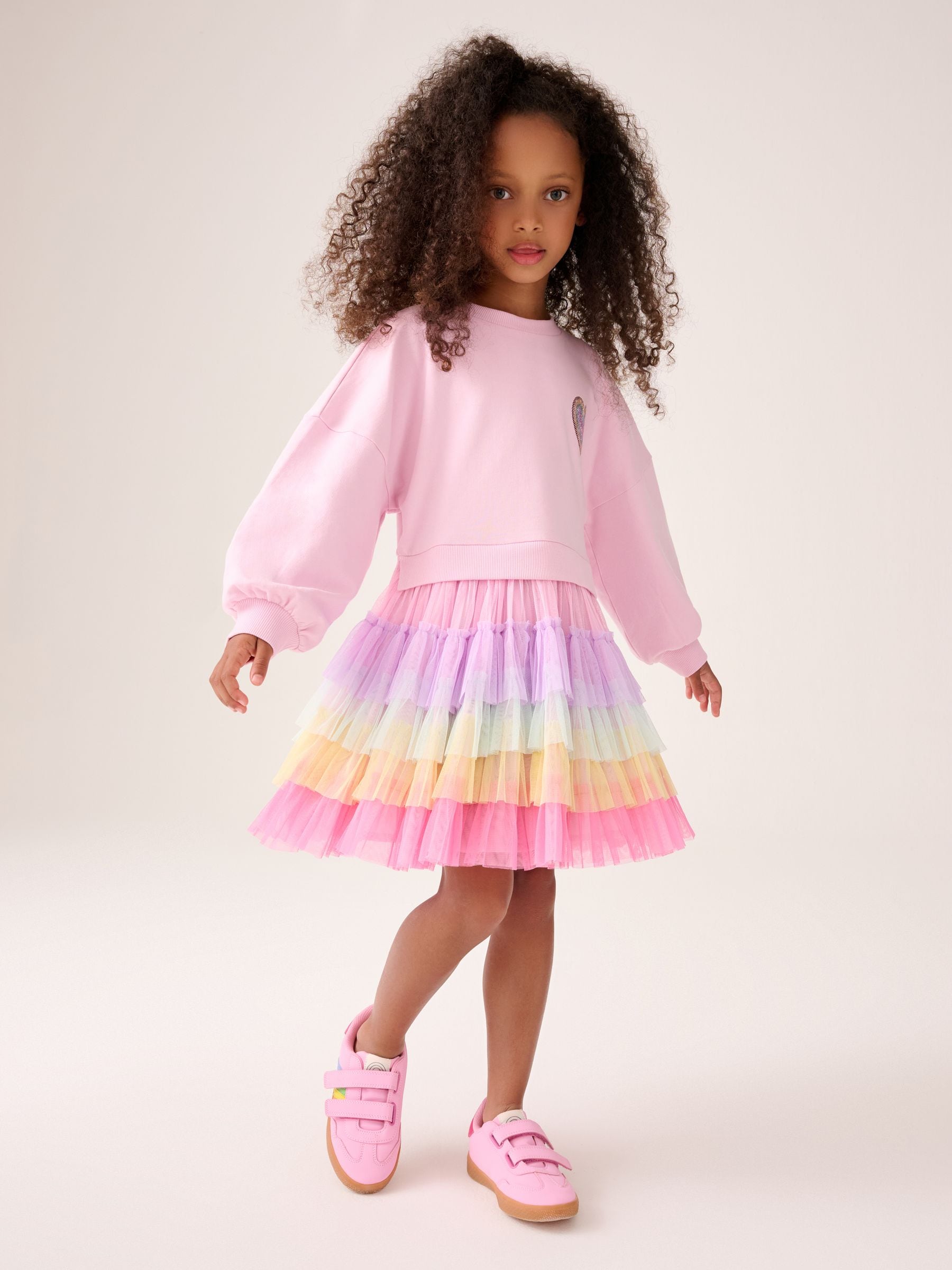 Little Bird by Jools Oliver Pink Sweat And Rainbow Tutu Dress image 4