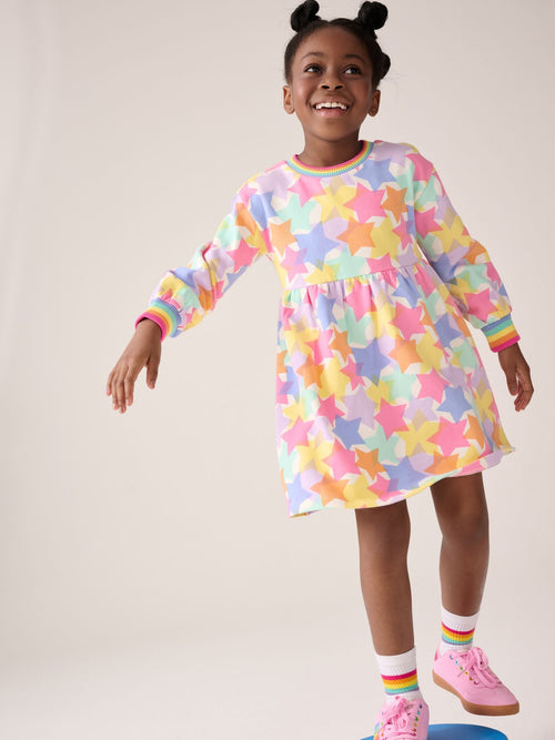 Little Bird by Jools Oliver Pastel Rainbow Star Skater Sweat Dress image 1