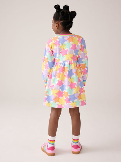 Little Bird by Jools Oliver Pastel Rainbow Star Skater Sweat Dress image 2