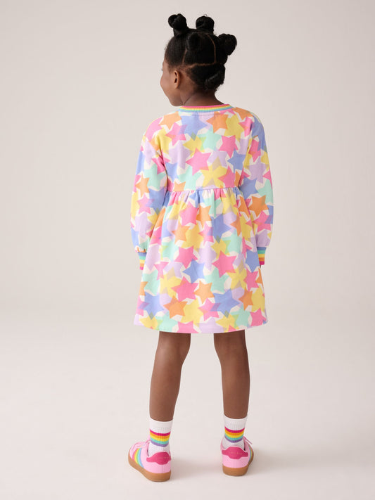 Little Bird by Jools Oliver Pastel Rainbow Star Skater Sweat Dress image 2