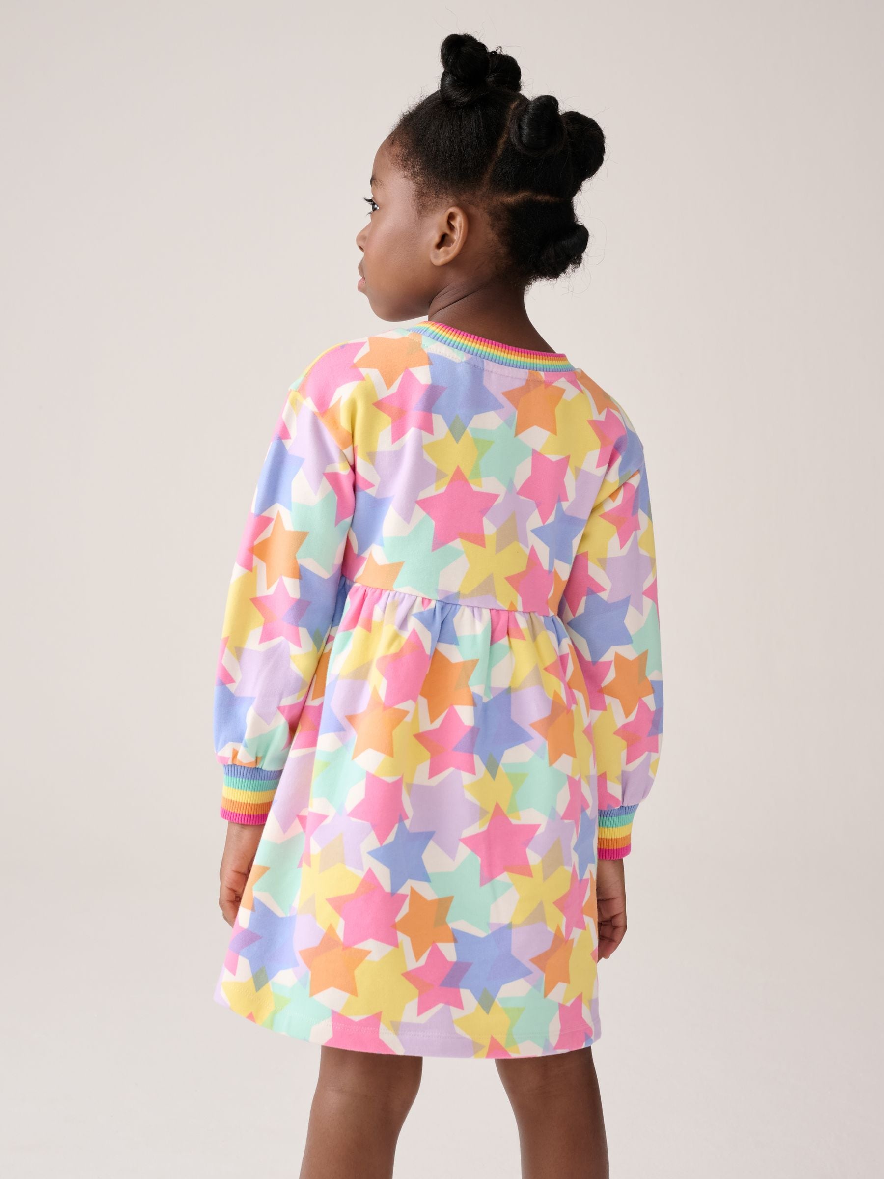 Little Bird by Jools Oliver Pastel Rainbow Star Skater Sweat Dress image 3