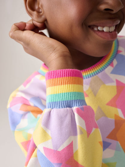 Little Bird by Jools Oliver Pastel Rainbow Star Skater Sweat Dress image 4
