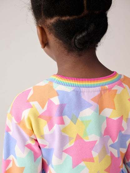 Little Bird by Jools Oliver Pastel Rainbow Star Skater Sweat Dress image 5