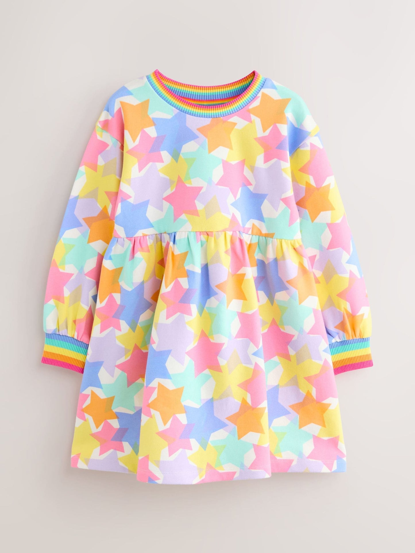 Little Bird by Jools Oliver Pastel Rainbow Star Skater Sweat Dress image 7
