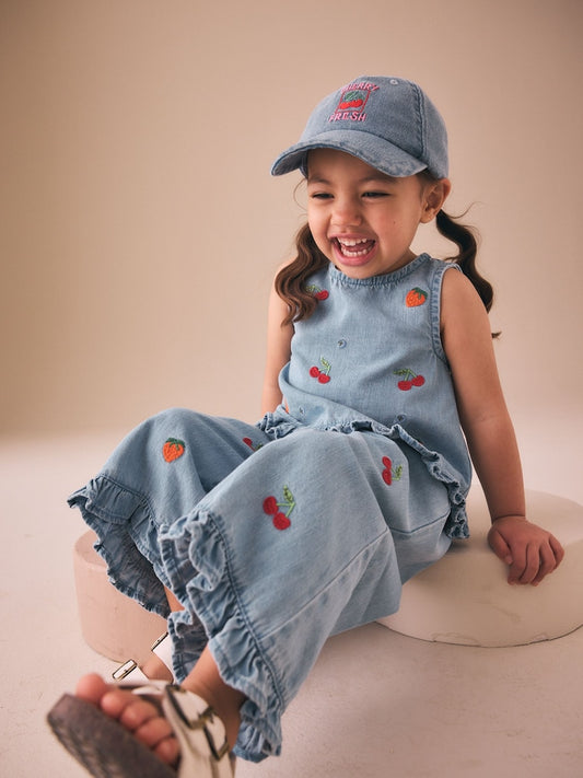 Fruit Embroidered Denim Top & Trousers Set Immediate