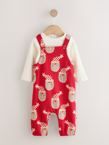 Red Santa All Over Print Christmas Baby Dungaree Set (0mths-3yrs)
