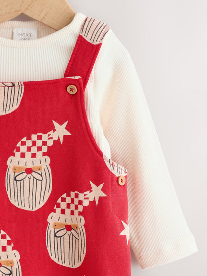 Red Santa All Over Print Christmas Baby Dungaree Set (0mths-3yrs)