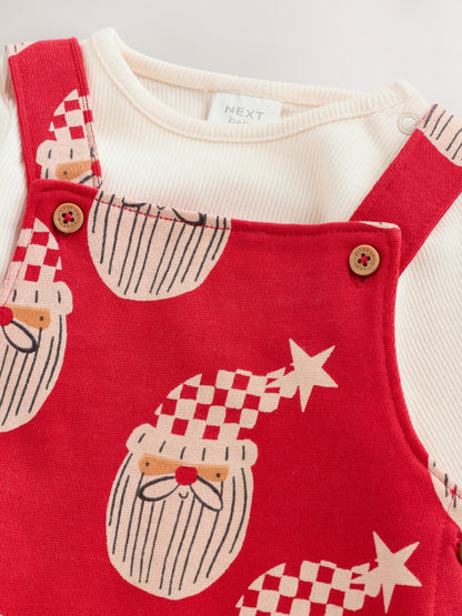 Red Santa All Over Print Christmas Baby Dungaree Set (0mths-3yrs)