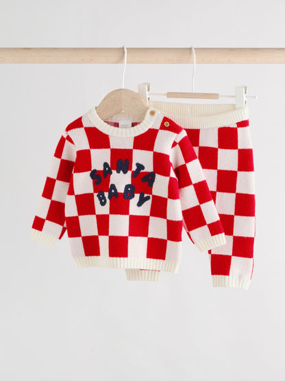 Red Santa Checkerboard Christmas Baby Jumper and Legging Set (0mths-2yrs)