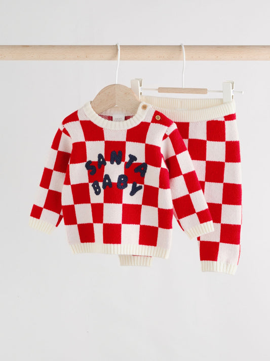 Red Santa Checkerboard Christmas Baby Jumper and Legging Set (0mths-2yrs)