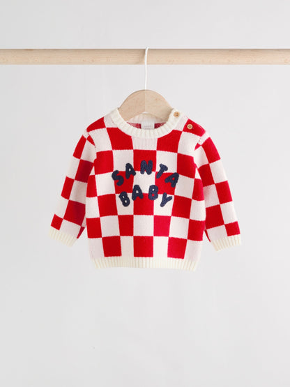 Red Santa Checkerboard Christmas Baby Jumper and Legging Set (0mths-2yrs)