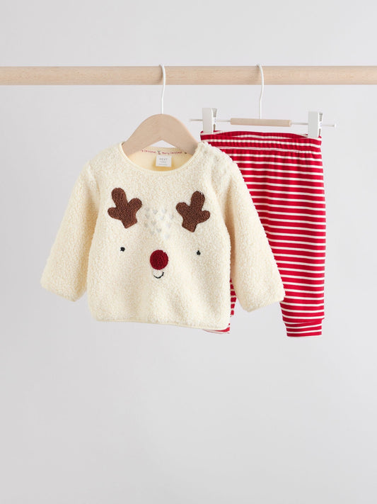 Neutral Reindeer Baby Fleece Top and Leggings Set (0mths-2yrs)