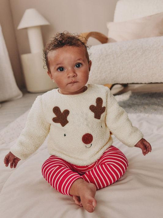 Neutral Reindeer Baby Fleece Top and Leggings Set (0mths-2yrs)