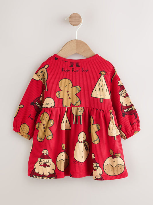 Red Character Baby Christmas Jersey Dress (0mths-2yrs)