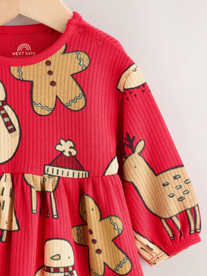 Red Character Baby Christmas Jersey Dress (0mths-2yrs)