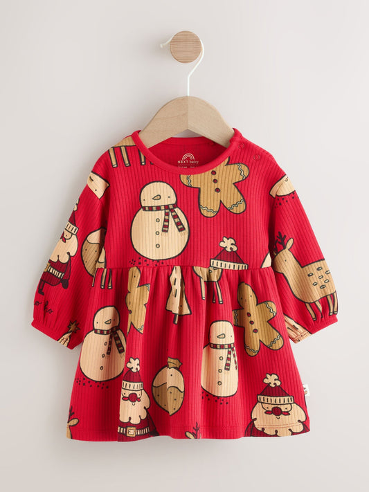 Red Character Baby Christmas Jersey Dress (0mths-2yrs)