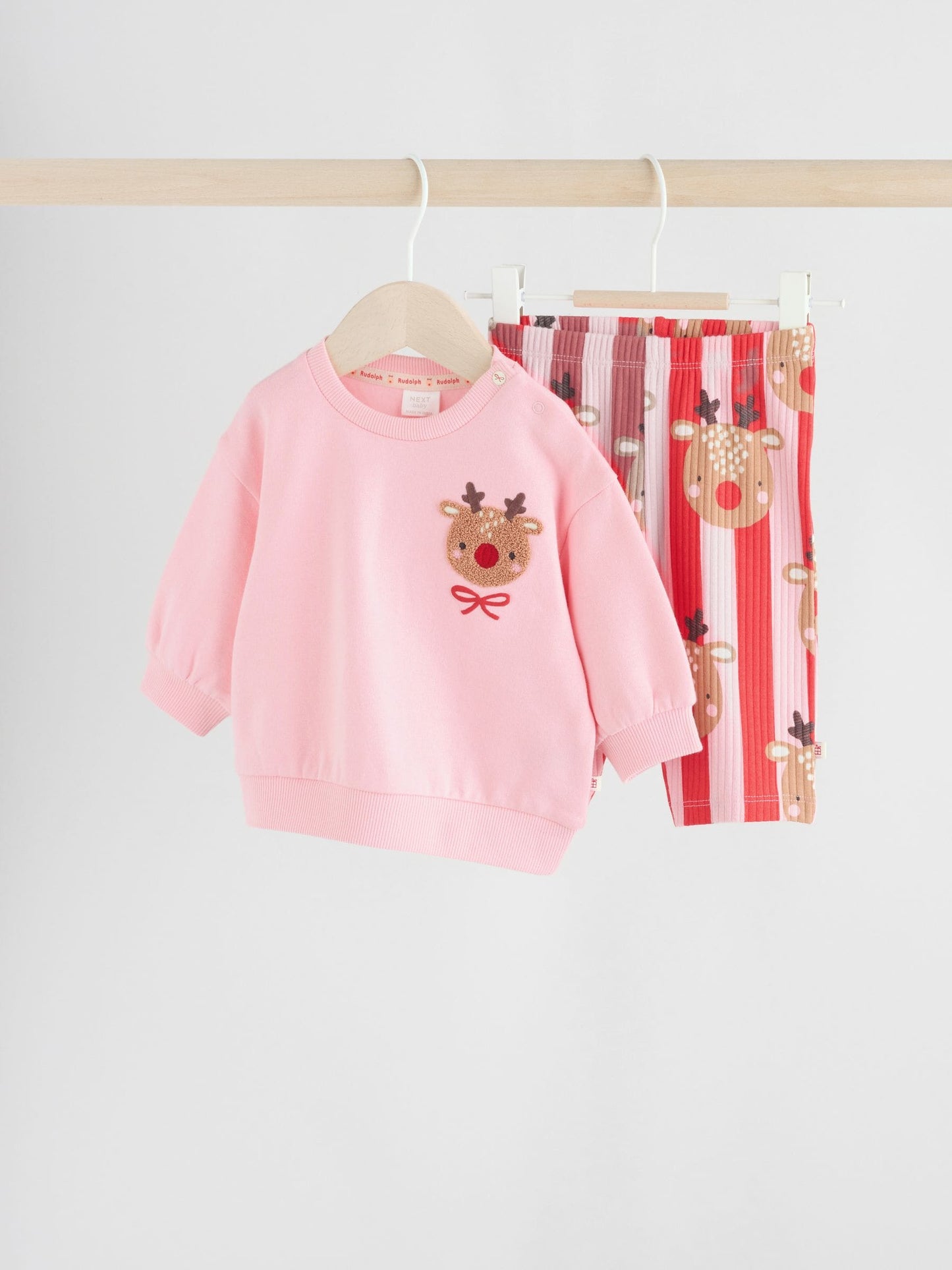 Red/Pink Reindeer Christmas Sweat and Joggers Baby Set (0mths-2yrs)