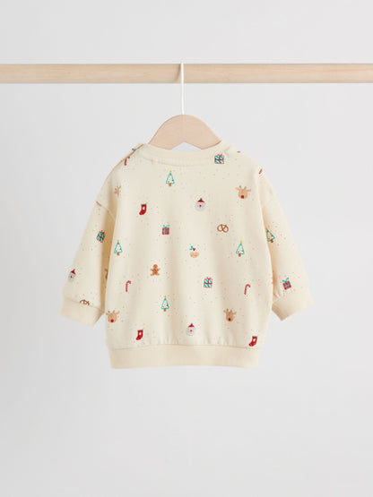 Cream Christmas Sweat and Joggers Baby Set (0mths-2yrs)