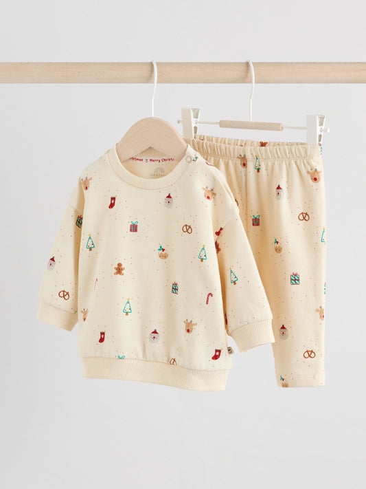 Cream Christmas Sweat and Joggers Baby Set (0mths-2yrs) image 1