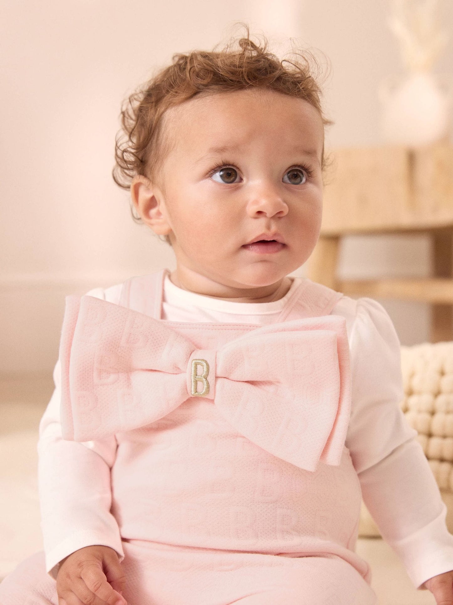 Baker by Ted Baker Pink Jacquard Bow Dungarees & T-Shirt Set