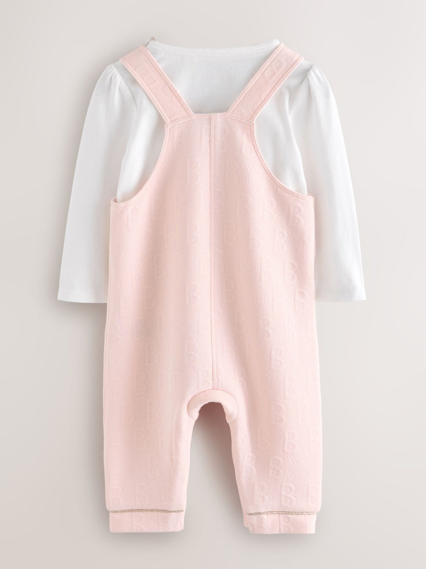 Baker by Ted Baker Pink Jacquard Bow Dungarees & T-Shirt Set