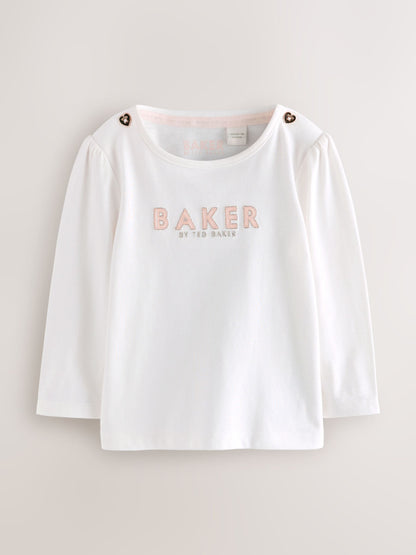Baker by Ted Baker Pink Jacquard Bow Dungarees & T-Shirt Set