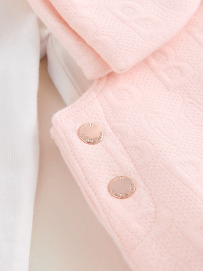 Baker by Ted Baker Pink Jacquard Bow Dungarees & T-Shirt Set