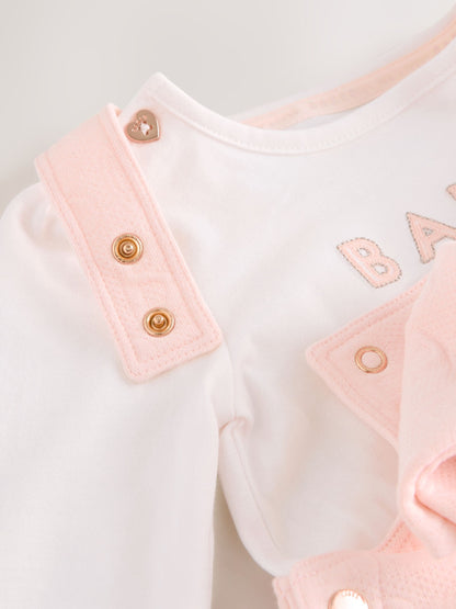 Baker by Ted Baker Pink Jacquard Bow Dungarees & T-Shirt Set