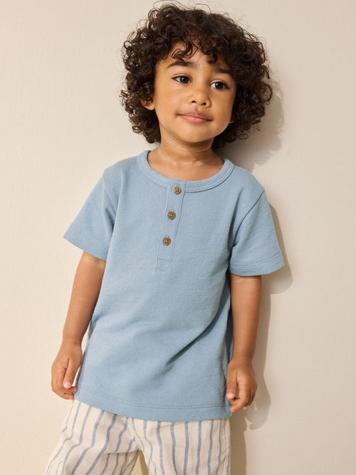 Light Blue Short Sleeve Henley Neck T-Shirt (3mths-7yrs) image 1
