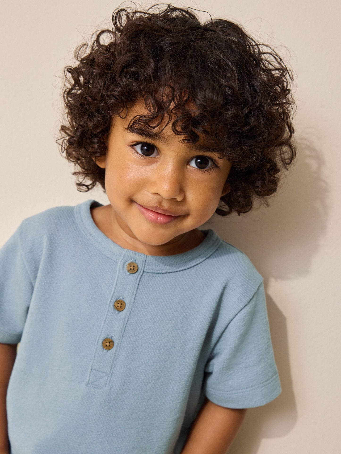 Light Blue Short Sleeve Henley Neck T-Shirt (3mths-7yrs) image 3