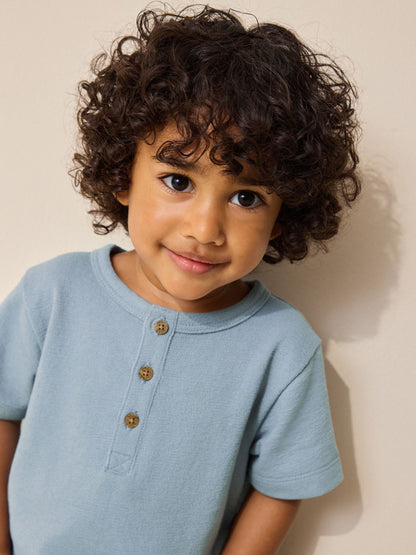 Light Blue Short Sleeve Henley Neck T-Shirt (3mths-7yrs) image 3