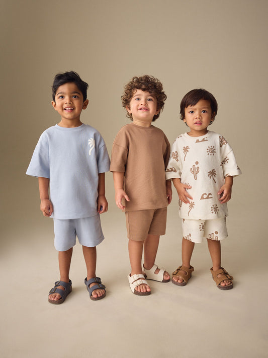 Neutral/Blue/White Cactus Short Sleeve T-Shirt and Shorts Set 3 Pack (3mths-7yrs) image 1