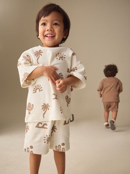Neutral/Blue/White Cactus Short Sleeve T-Shirt and Shorts Set 3 Pack (3mths-7yrs) image 3