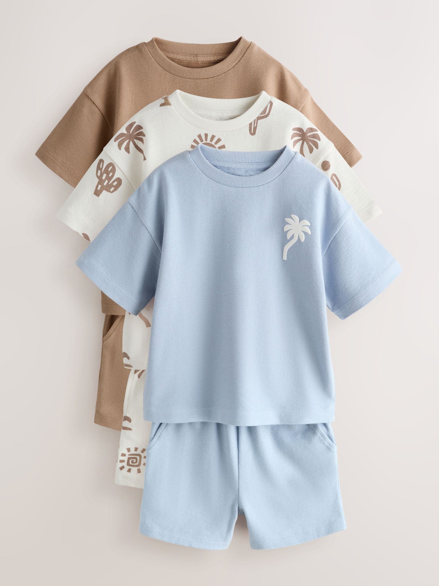 Neutral/Blue/White Cactus Short Sleeve T-Shirt and Shorts Set 3 Pack (3mths-7yrs) image 4
