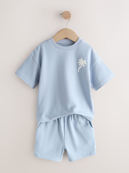 Neutral/Blue/White Cactus Short Sleeve T-Shirt and Shorts Set 3 Pack (3mths-7yrs) image 8