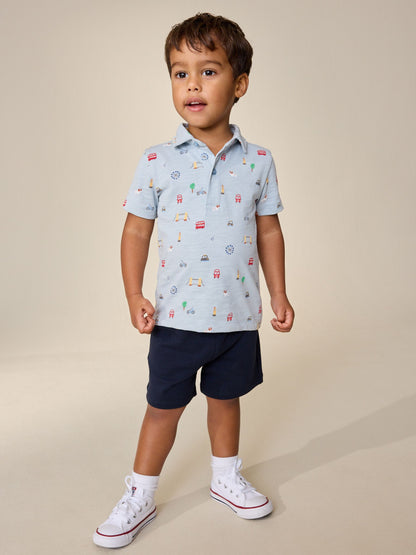 Blue All Over Printed London Short Sleeve Polo Shirt and Shorts Set (3mths-7yrs) image 3