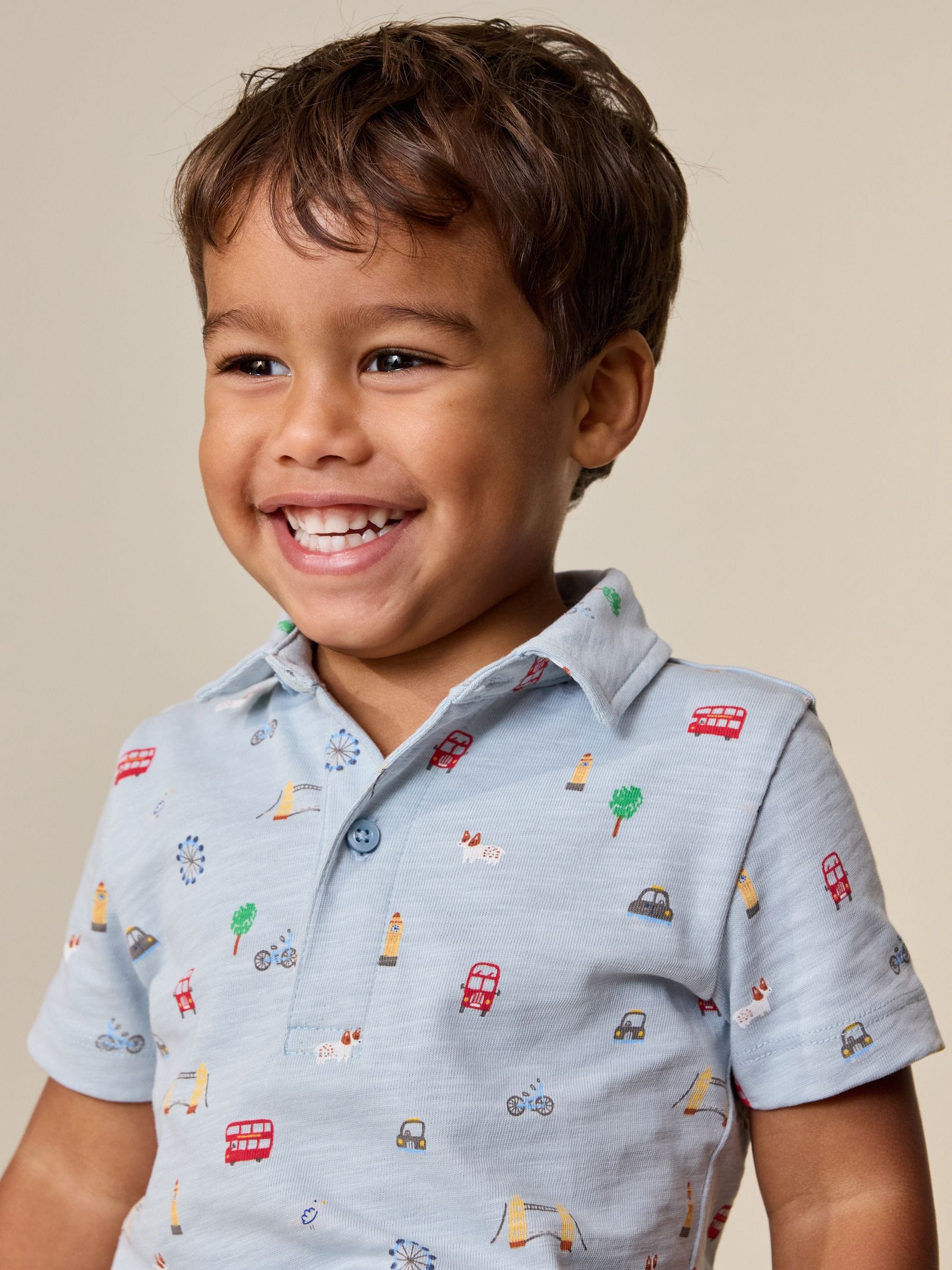 Blue All Over Printed London Short Sleeve Polo Shirt and Shorts Set (3mths-7yrs) image 4