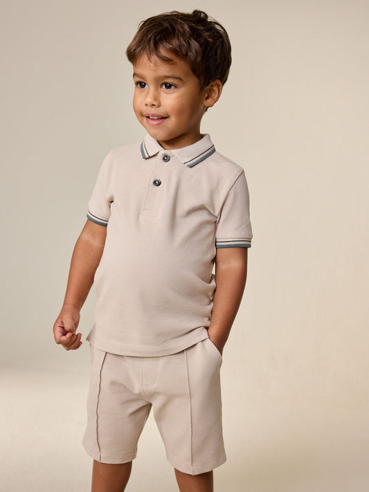Neutral Short Sleeve Polo Shirt and Shorts Set (3mths-7yrs) image 1
