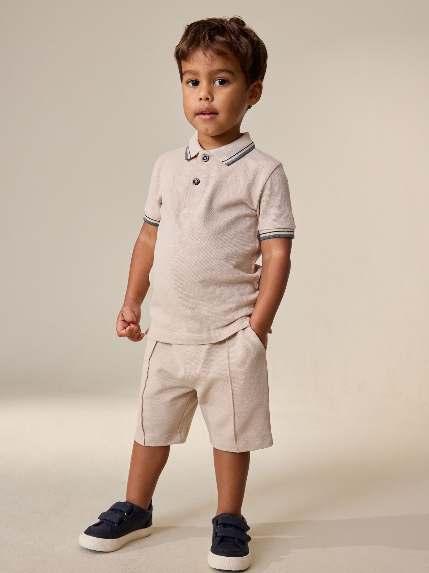 Neutral Short Sleeve Polo Shirt and Shorts Set (3mths-7yrs) image 2