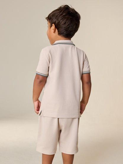 Neutral Short Sleeve Polo Shirt and Shorts Set (3mths-7yrs) image 3
