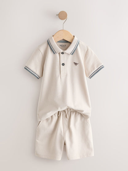 Neutral Short Sleeve Polo Shirt and Shorts Set (3mths-7yrs) image 5