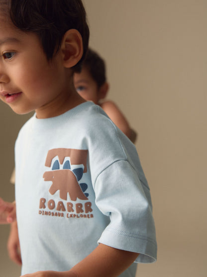 Blue/Brown Dinosaur Spikes Short Sleeve T-Shirt and Shorts Set 2 Pack (3mths-7yrs) image 5