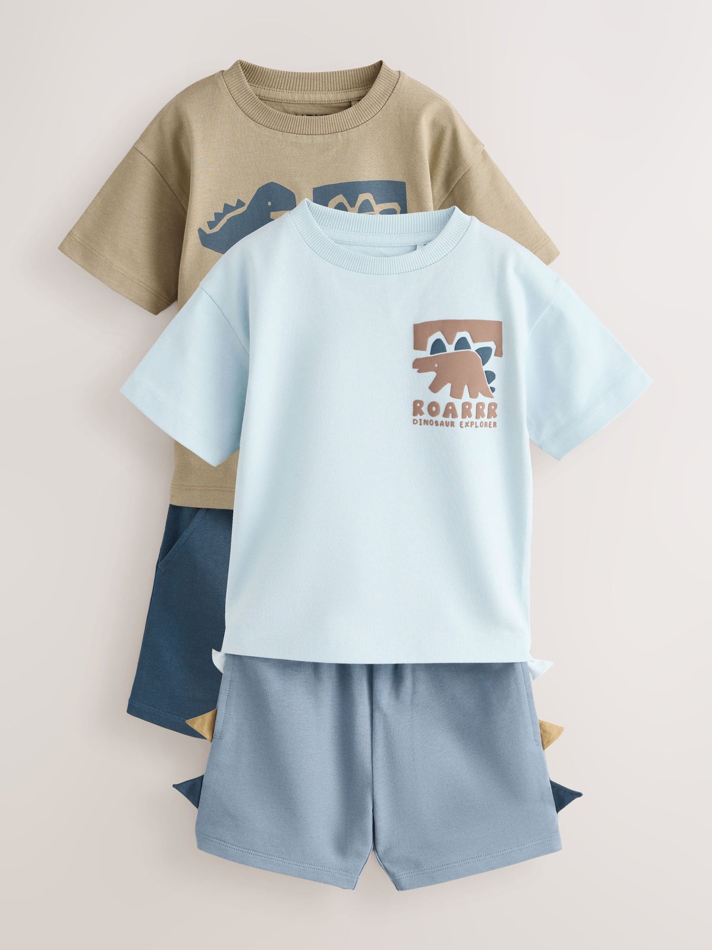 Blue/Brown Dinosaur Spikes Short Sleeve T-Shirt and Shorts Set 2 Pack (3mths-7yrs) image 6