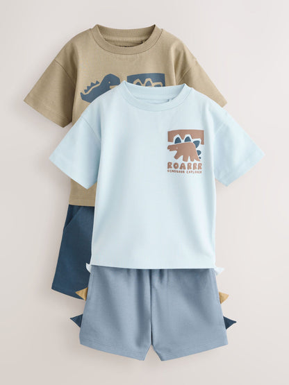Blue/Brown Dinosaur Spikes Short Sleeve T-Shirt and Shorts Set 2 Pack (3mths-7yrs) image 6